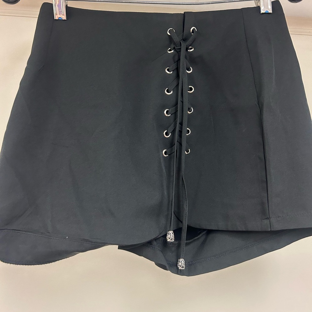 LF Black Skorts with Edgy Lace-Up Design